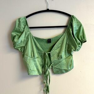 Green Satin Tie Up Top. Size S